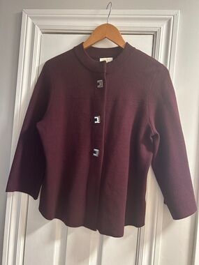 LAURA Elegant Three-Button Collarless Cardigan in Deep Wine
